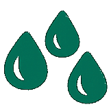 Three green water droplets on a white background. wet performance