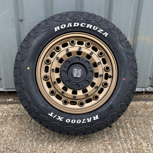 17x8 Rogue CC1 Satin Bronze 5x120 ET35 CB65.1 mounted with Cross Terrain 4x4 tyres Roadcruza