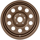 A single round steel wheel rim with a metallic bronze finish, featuring a 10 hole cut-out design, shown against a solid white background.