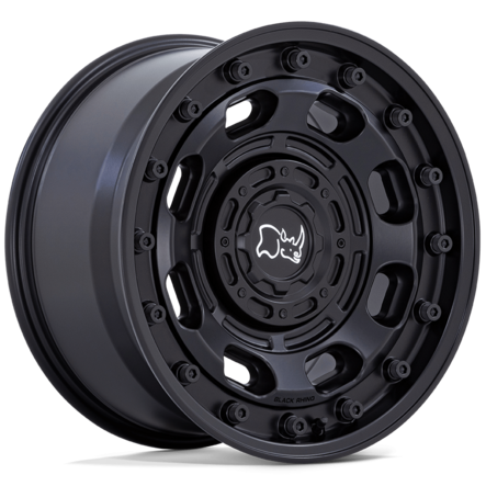 Black rim with a black rhino brand logo in the centre on a white background