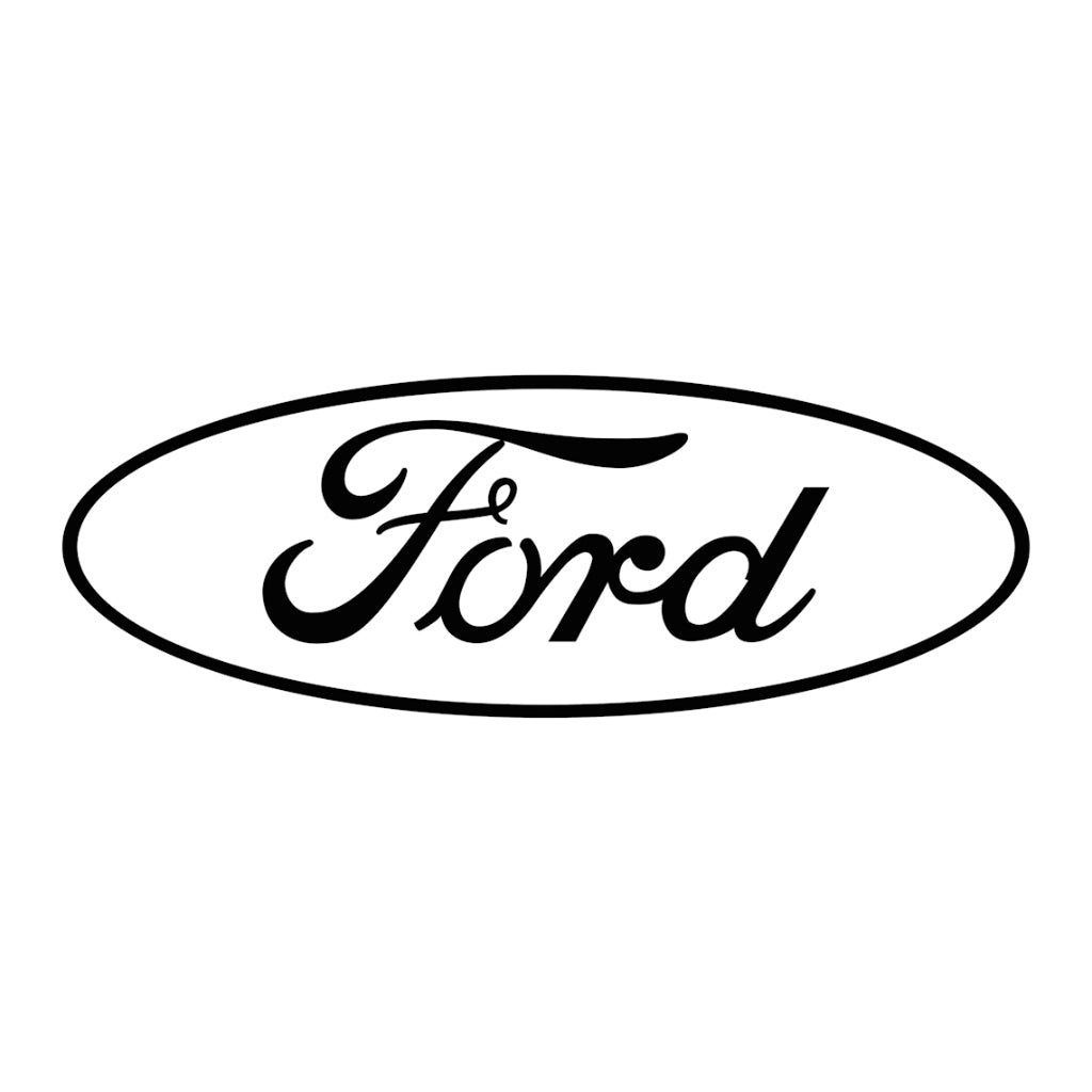 black outlined Ford cars emblem on white background