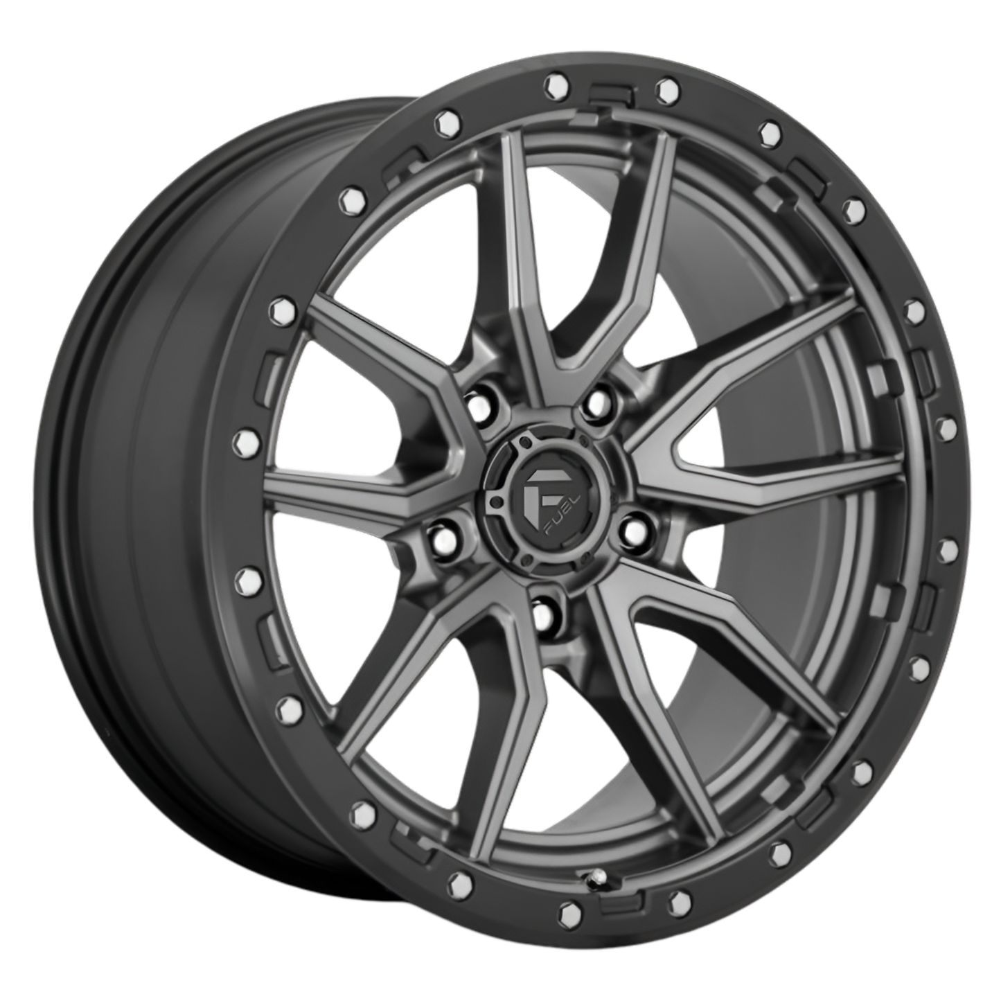 Fuel Rebel 5 4x4 offroad alloy wheel in gunmetal finish.