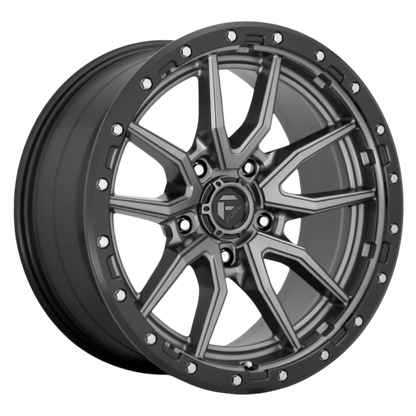 Fuel Rebel 5 4x4 offroad alloy wheel in gunmetal finish.