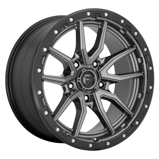 Fuel Rebel 5 4x4 offroad alloy wheel in gunmetal finish.