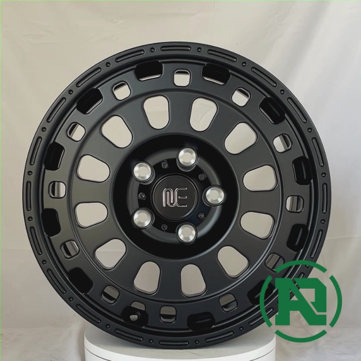 video of rotating black alloy wheel against a white background.
RMC_301_16x7_5x118_et45_cb71.1